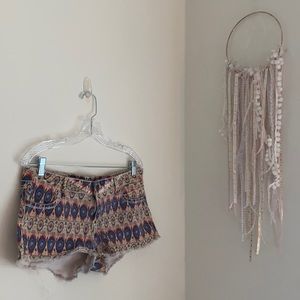 Peacock Print Jean Shorts